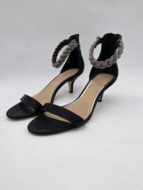 Jewel Badgley Mischka  Black Embellished Ankle-Strap Women's Heel Pump Sz 9